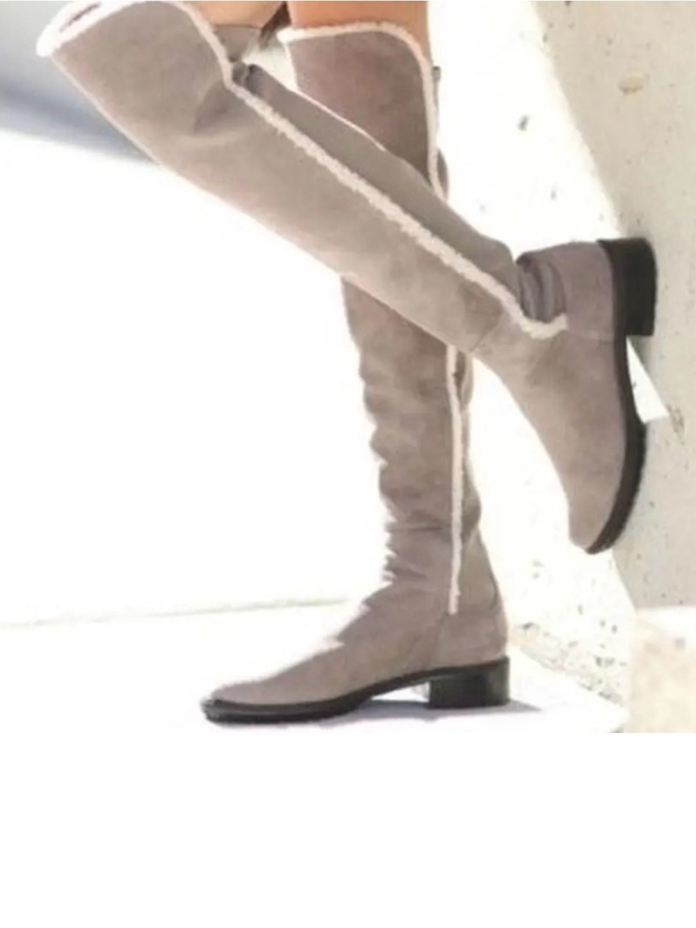 Stuart Weitzman Gray Taupe Suede Shearling Over the Knee Boots Size 10